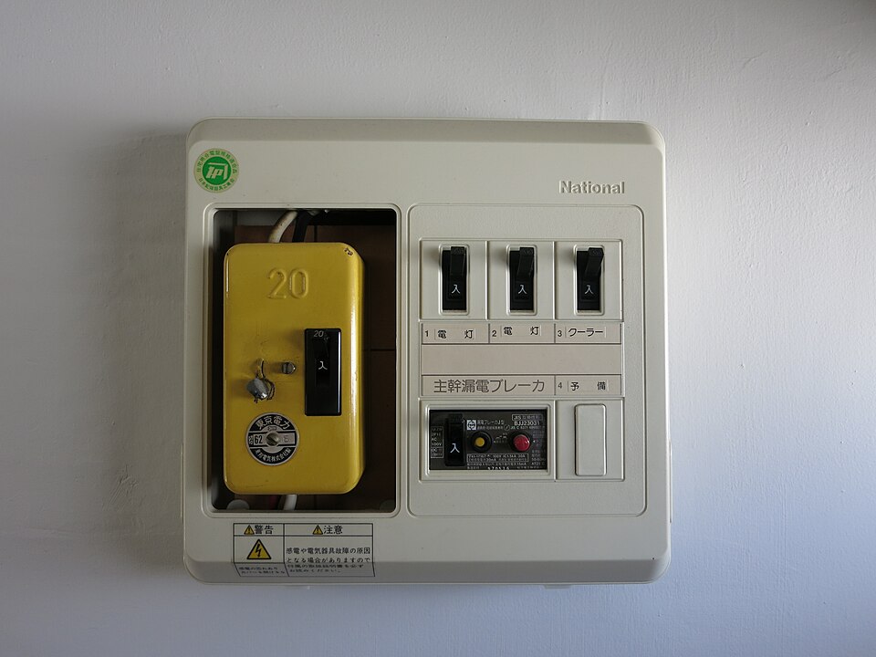 住宅用分電盤内のブレーカー